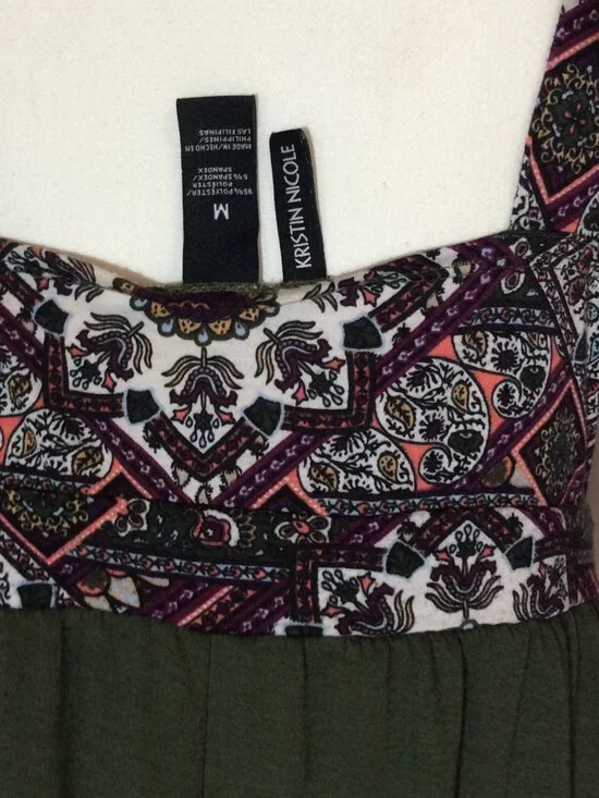 Kristen Nicole Sleeveless Olive Maxi Dress Bohemian-Style Bodice Size M - Picture 7 of 10